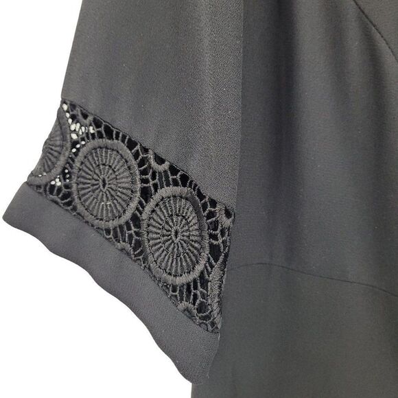 Vintage 80's Chaus Shift Dress 14W Black Button Front‎ Lace Pleated Ruffle Hem - Picture 5 of 10